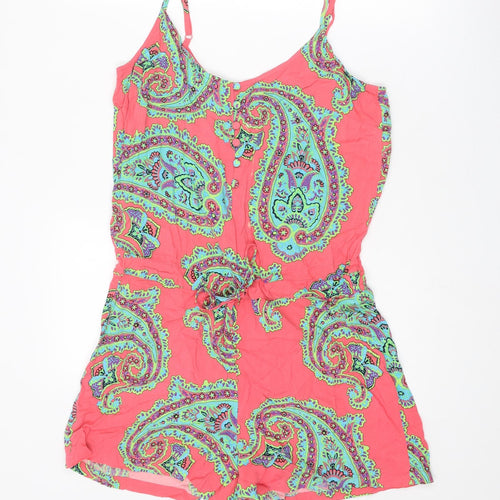 Marks and Spencer Womens Multicoloured Paisley Viscose Playsuit One-Piece Size 12 Button
