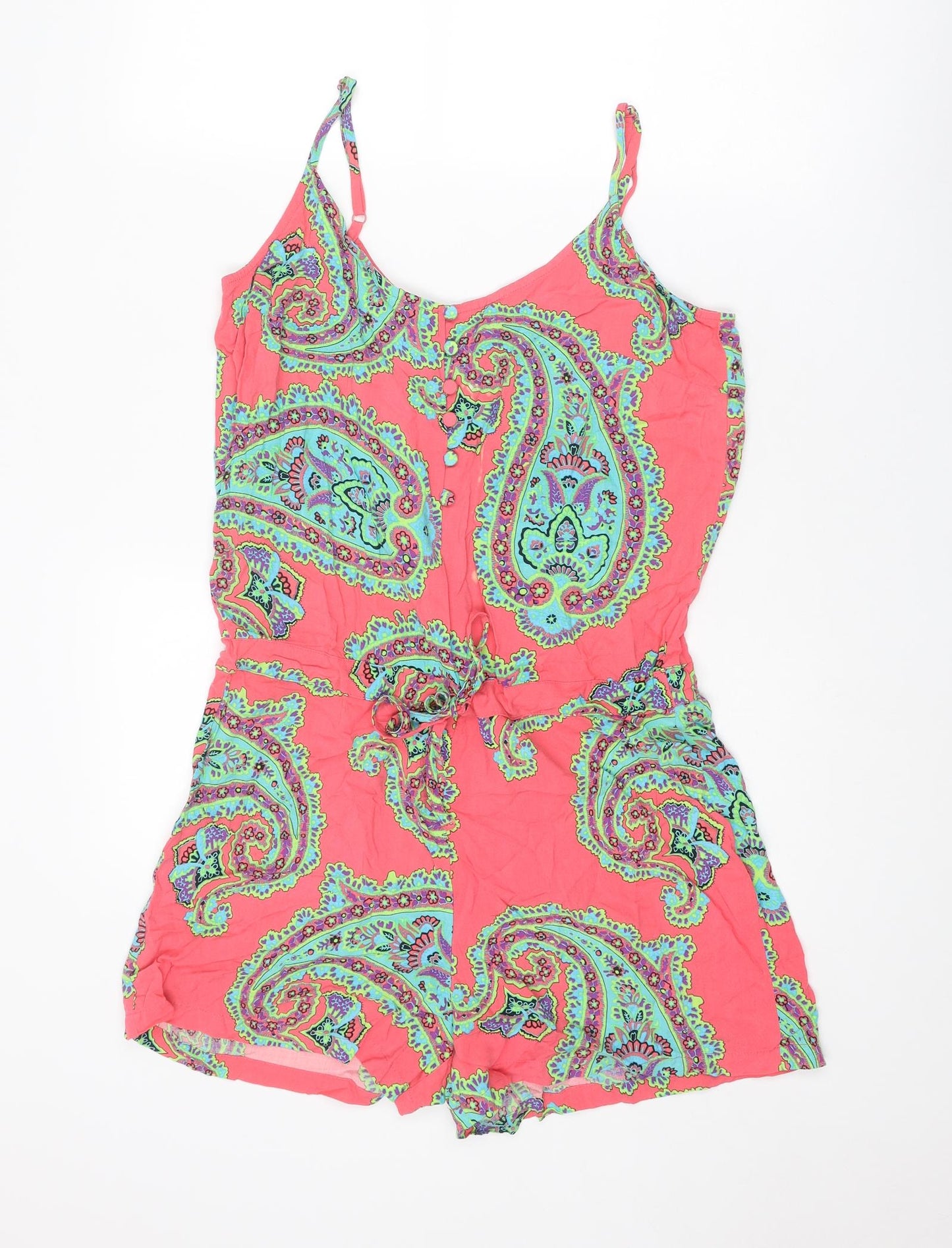 Marks and Spencer Womens Multicoloured Paisley Viscose Playsuit One-Piece Size 12 Button