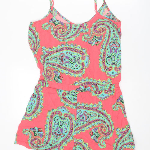 Marks and Spencer Womens Multicoloured Paisley Viscose Playsuit One-Piece Size 12 Button