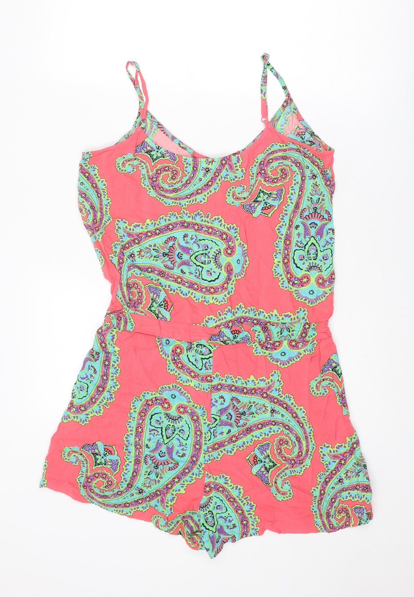 Marks and Spencer Womens Multicoloured Paisley Viscose Playsuit One-Piece Size 12 Button
