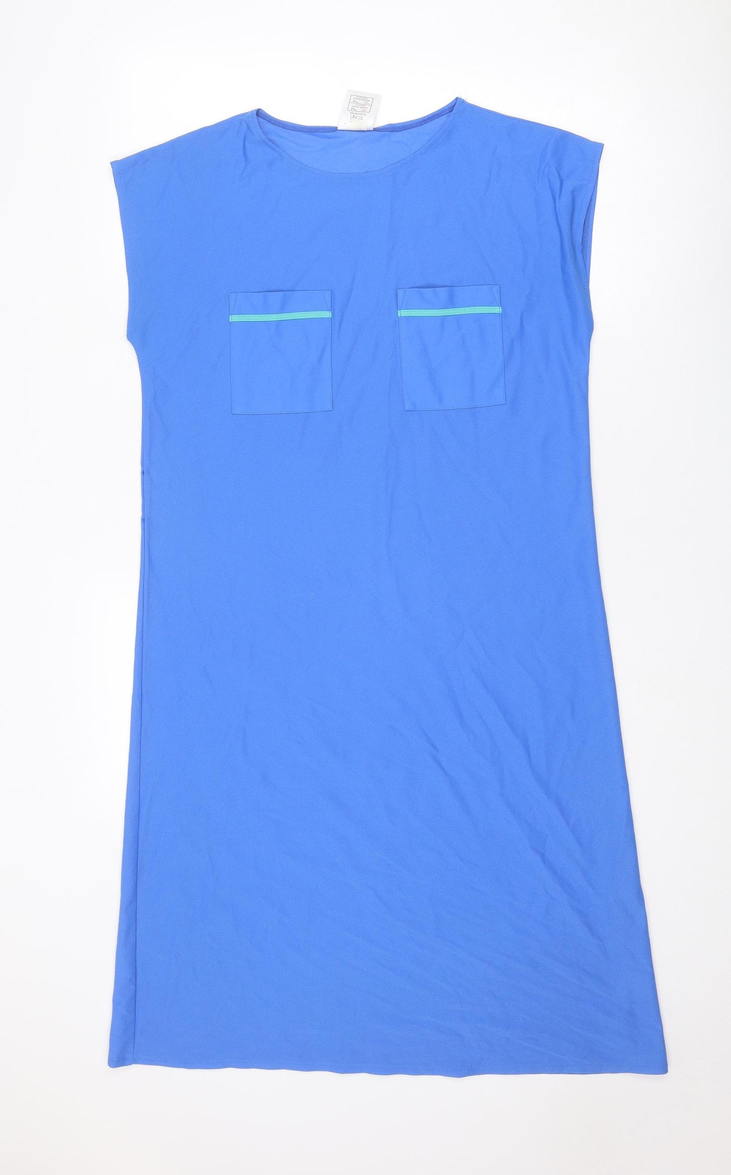 St Michael Womens Blue Polyester T-Shirt Dress Size 14 Round Neck Pullover