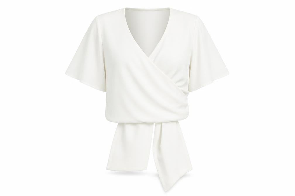 Front view of Coast women’s white polyester basic blouse, size UK 8, v-neck - tie back