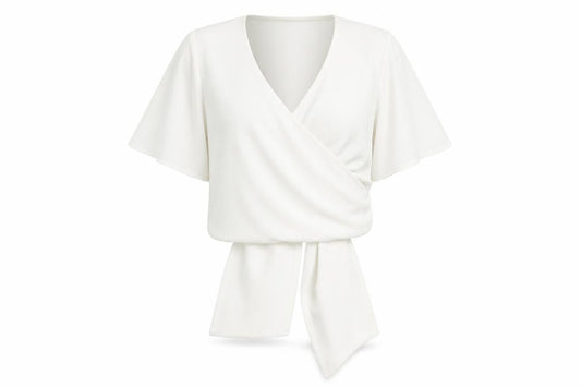 Front view of Coast women’s white polyester basic blouse, size UK 8, v-neck - tie back