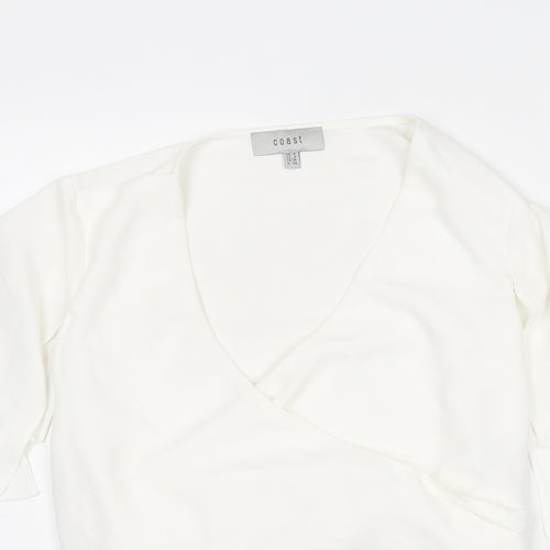 Coast Womens White Polyester Basic Blouse Size 8 V-Neck - Tie Back