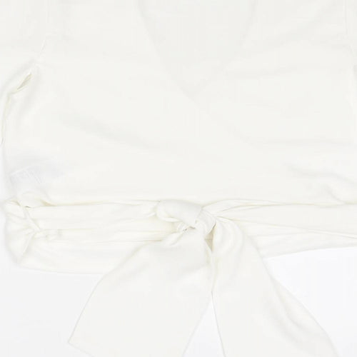 Coast Womens White Polyester Basic Blouse Size 8 V-Neck - Tie Back