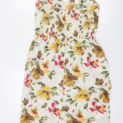 St Michael Womens Multicoloured Floral Viscose Slip Dress Size 14 V-Neck Pullover