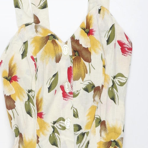 St Michael Womens Multicoloured Floral Viscose Slip Dress Size 14 V-Neck Pullover