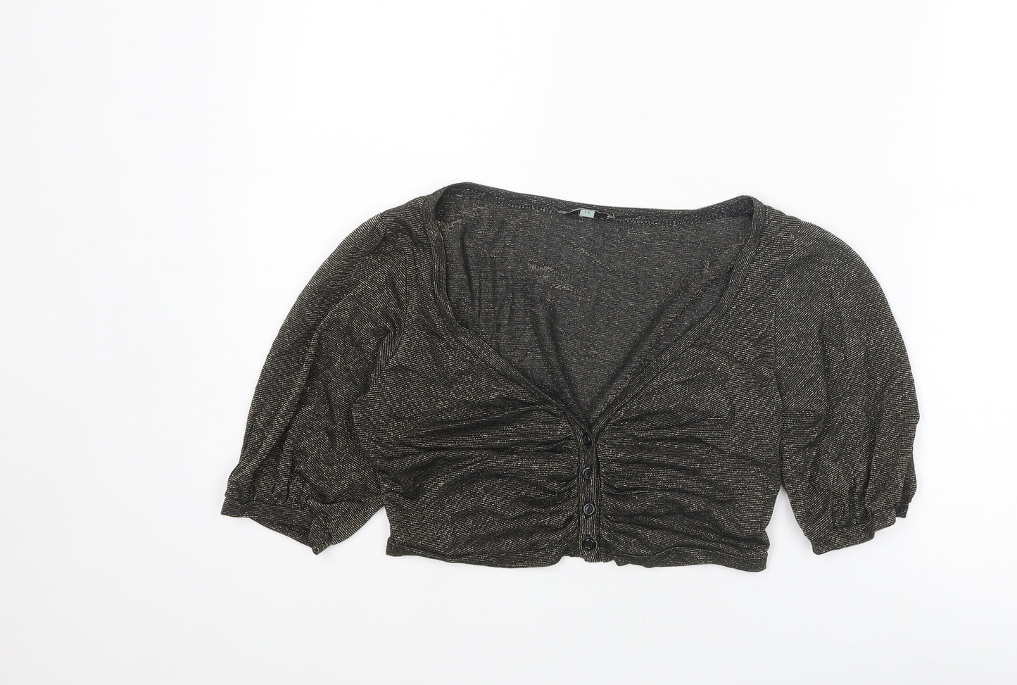 Therapy Womens Gold Viscose Cropped Button-Up Size 12 V-Neck