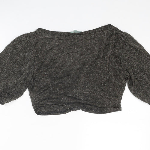 Therapy Womens Gold Viscose Cropped Button-Up Size 12 V-Neck