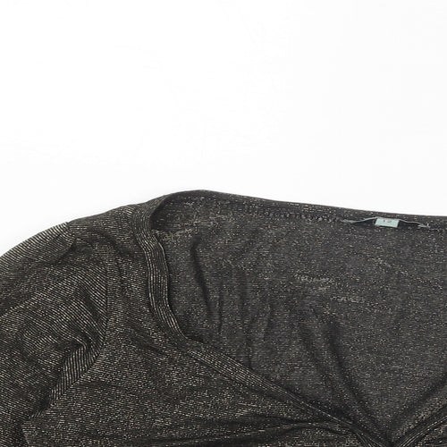 Therapy Womens Gold Viscose Cropped Button-Up Size 12 V-Neck