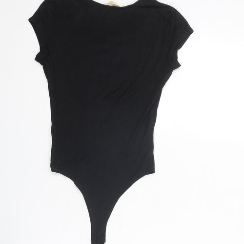 Hot & Delicious Womens Black Viscose Bodysuit One-Piece Size S Drawstring