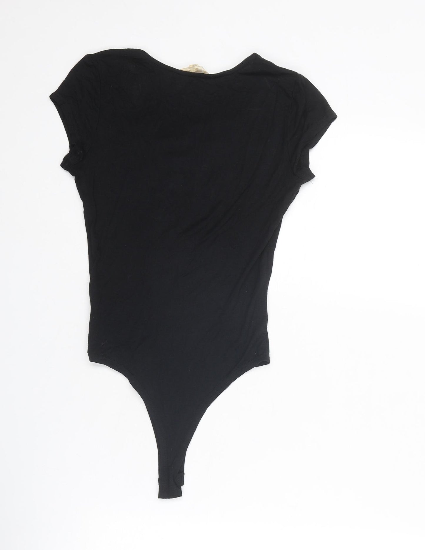 Hot & Delicious Womens Black Viscose Bodysuit One-Piece Size S Drawstring