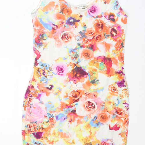 Miss Selfridge Womens Multicoloured Floral Viscose Bodycon Size 10 Scoop Neck Pullover