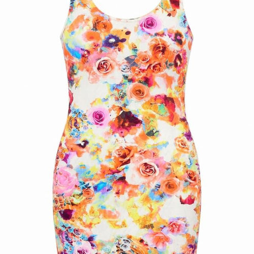 Miss Selfridge Womens Multicoloured Floral Viscose Bodycon Size 10 Scoop Neck Pullover
