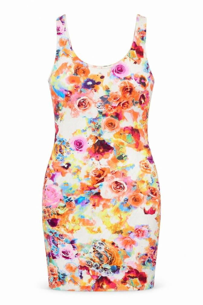 Miss Selfridge Womens Multicoloured Floral Viscose Bodycon Size 10 Scoop Neck Pullover