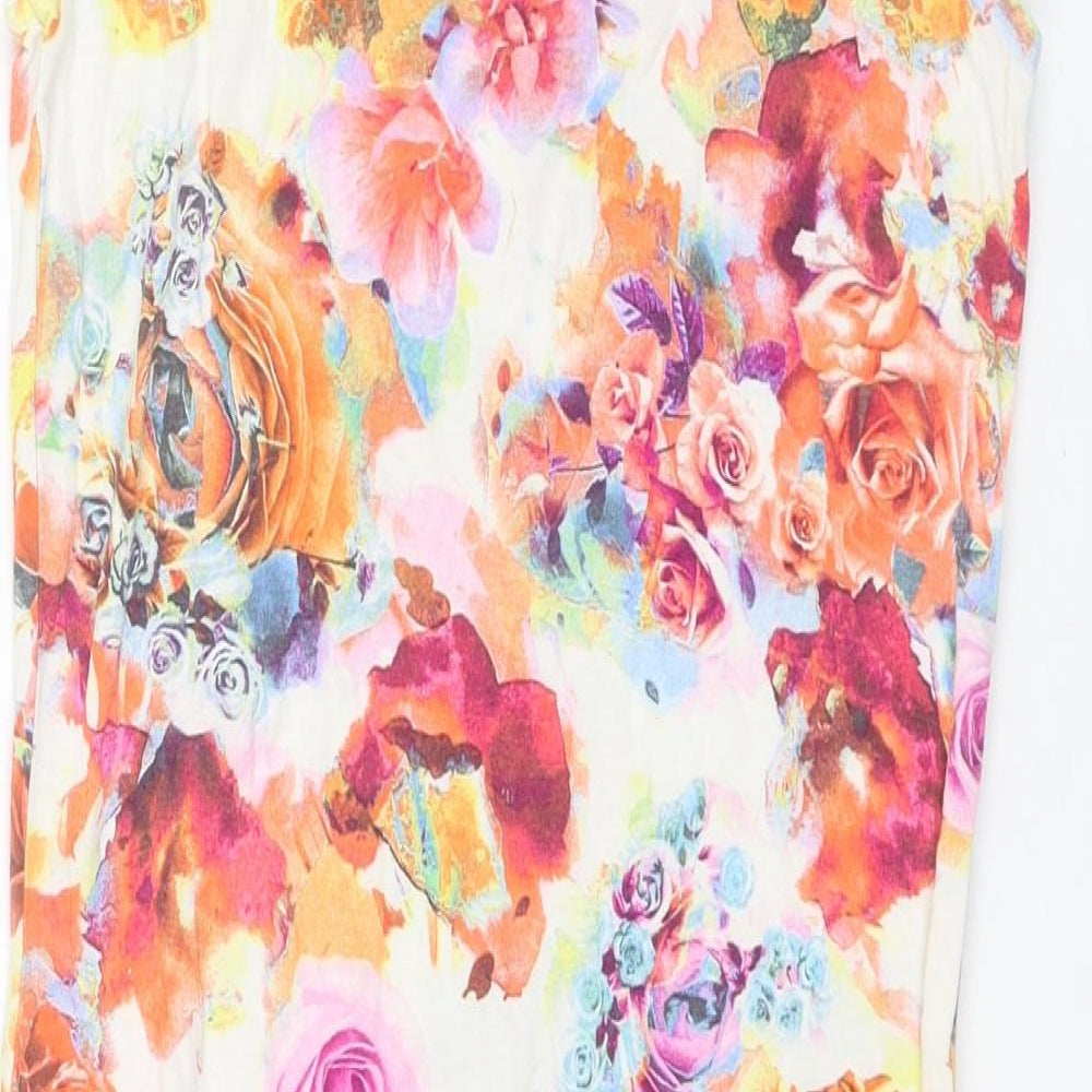 Miss Selfridge Womens Multicoloured Floral Viscose Bodycon Size 10 Scoop Neck Pullover