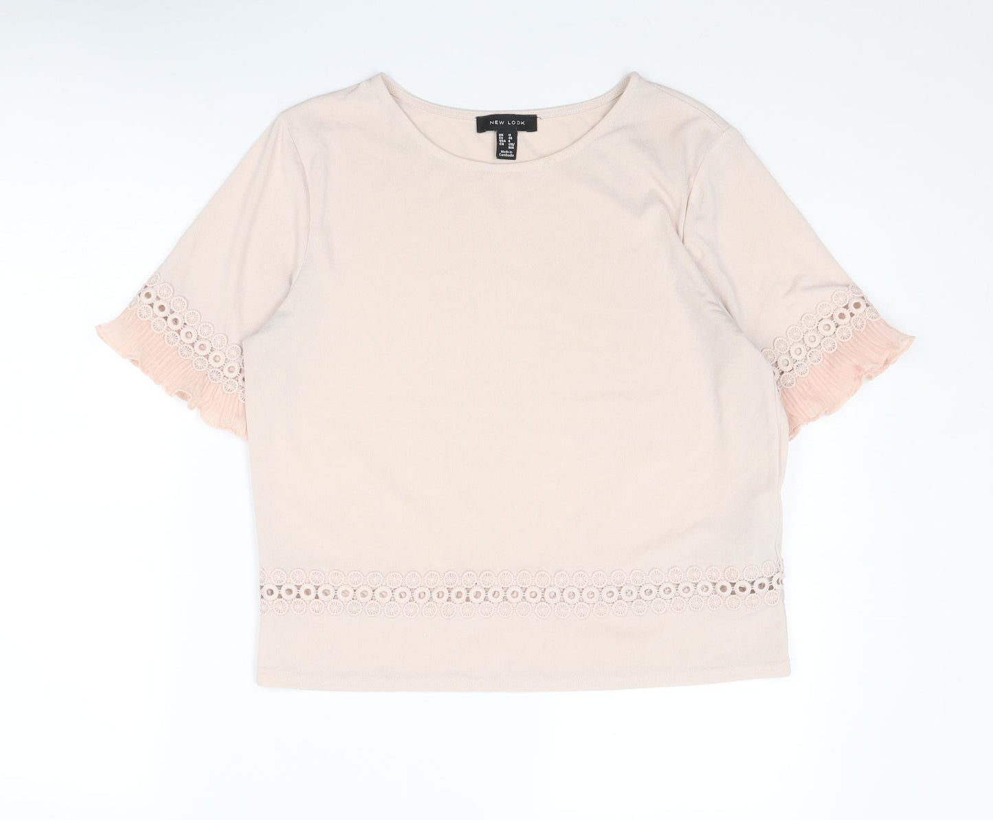 New Look Womens Pink Polyester Basic Blouse Size 12 Round Neck
