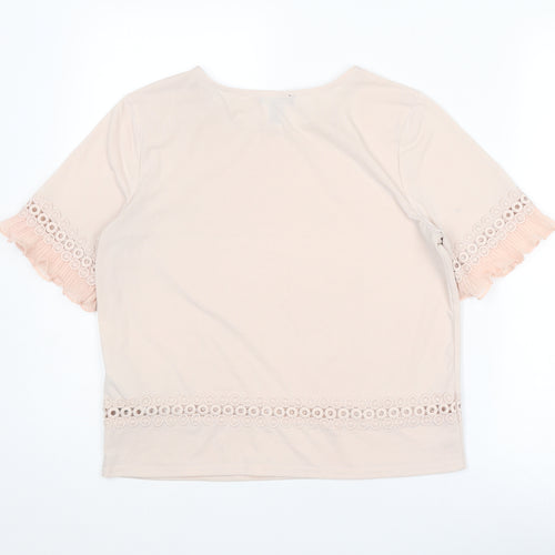 New Look Womens Pink Polyester Basic Blouse Size 12 Round Neck