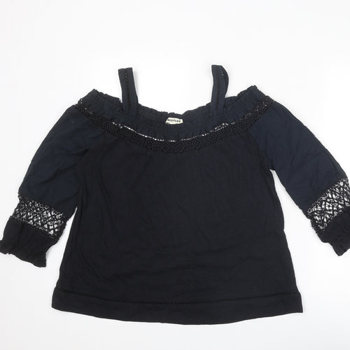 Whistles Womens Black Cotton Basic Blouse Size 10 Square Neck - Cold Shoulder