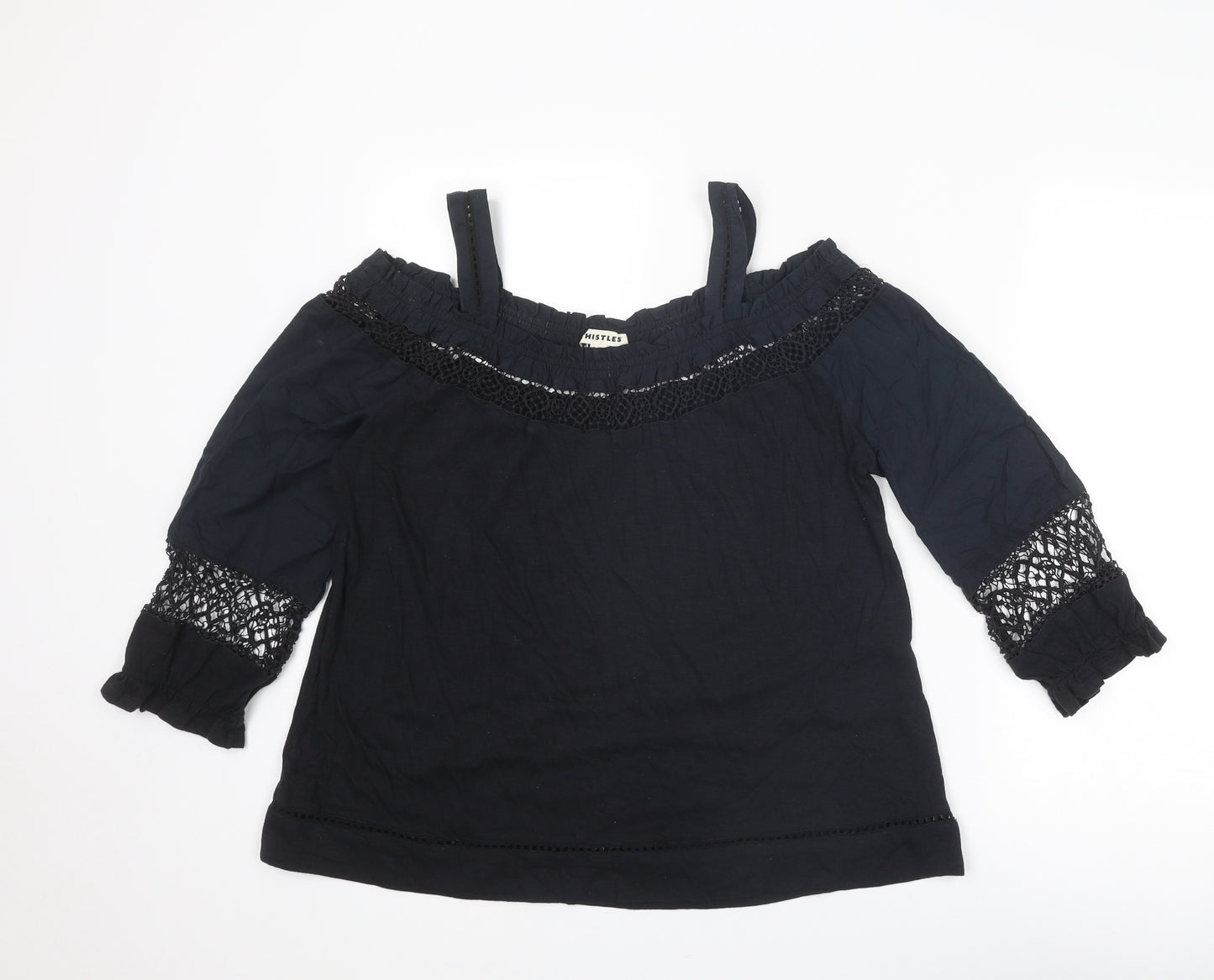 Whistles Womens Black Cotton Basic Blouse Size 10 Square Neck - Cold Shoulder