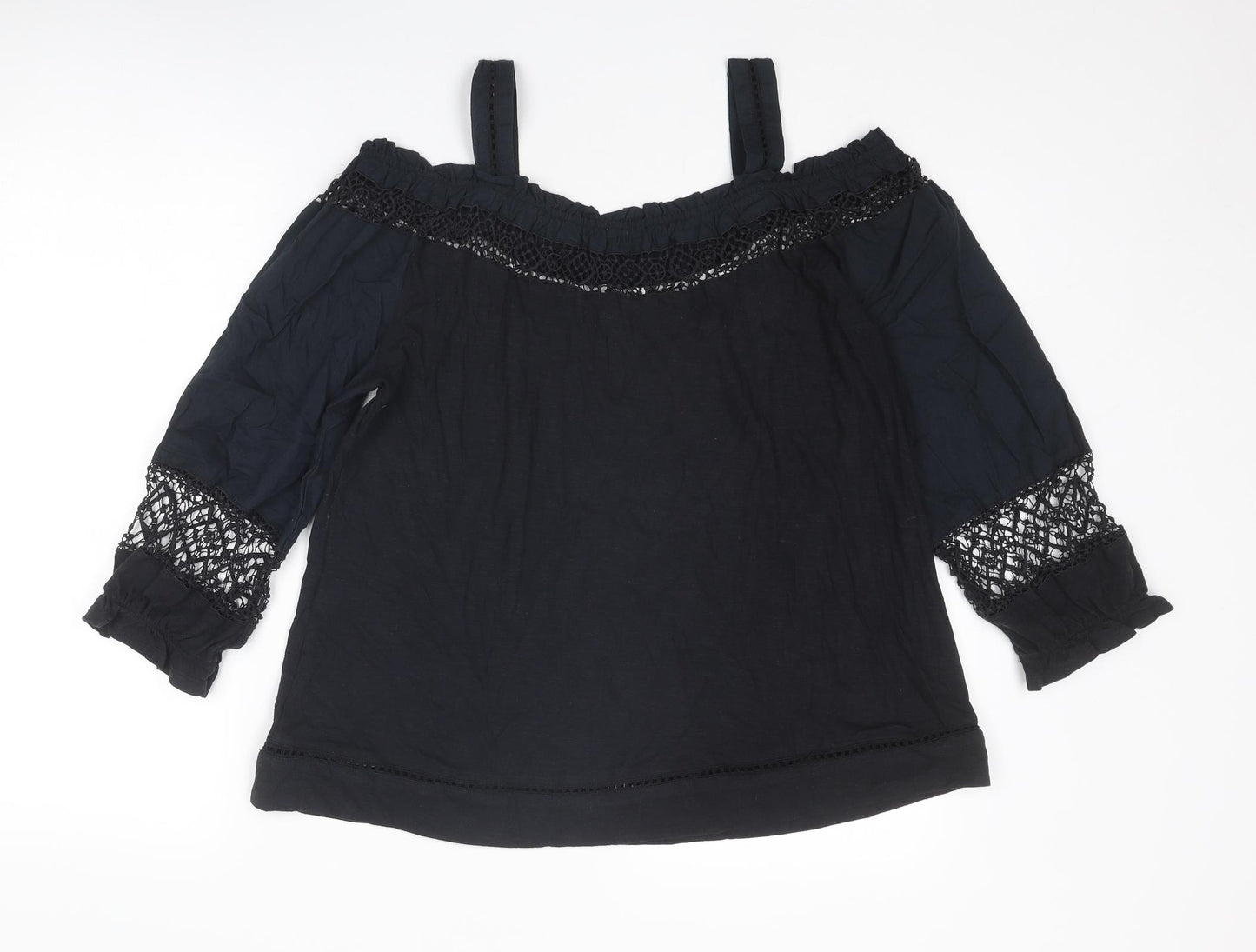Whistles Womens Black Cotton Basic Blouse Size 10 Square Neck - Cold Shoulder