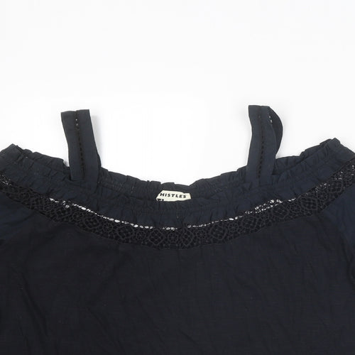Whistles Womens Black Cotton Basic Blouse Size 10 Square Neck - Cold Shoulder