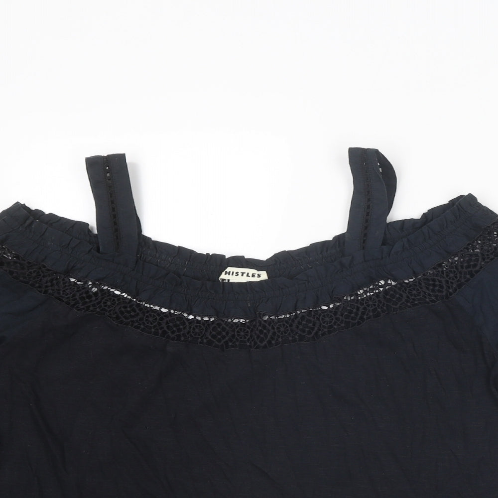 Whistles Womens Black Cotton Basic Blouse Size 10 Square Neck - Cold Shoulder