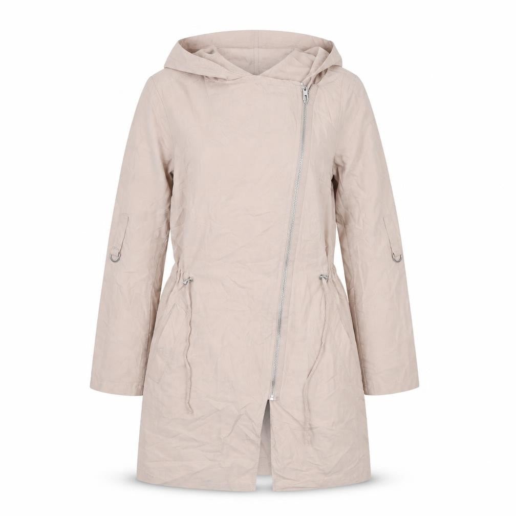 Front view of Divided by H&M women’s pink parka coat, size UK 10, zip