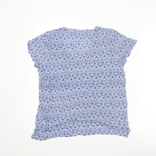 Gap Womens Blue Geometric Linen Basic Blouse Size S Round Neck