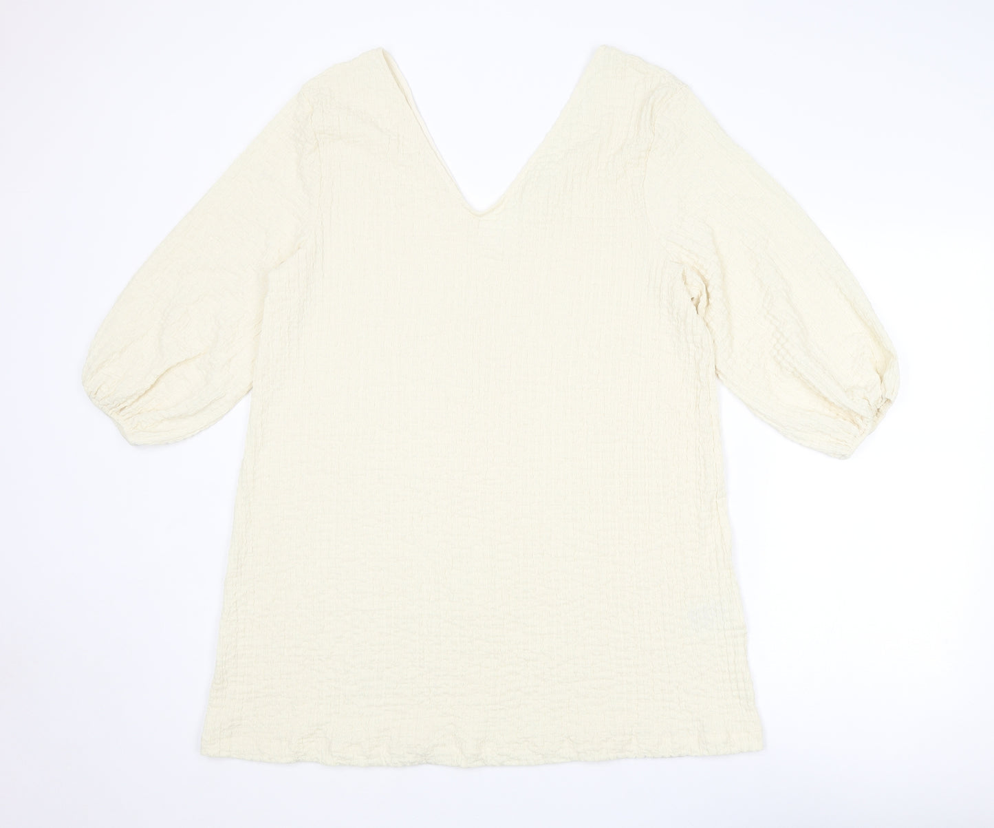 H&M Womens Ivory Polyester A-Line Size S V-Neck Pullover