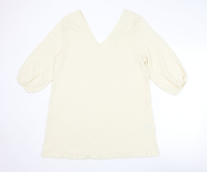 H&M Womens Ivory Polyester A-Line Size S V-Neck Pullover