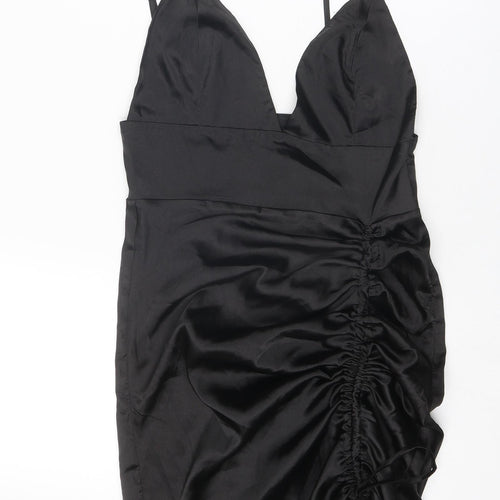 Nasty Gal Womens Black Polyester Slip Dress Size 6 V-Neck Zip