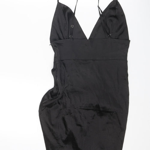 Nasty Gal Womens Black Polyester Slip Dress Size 6 V-Neck Zip