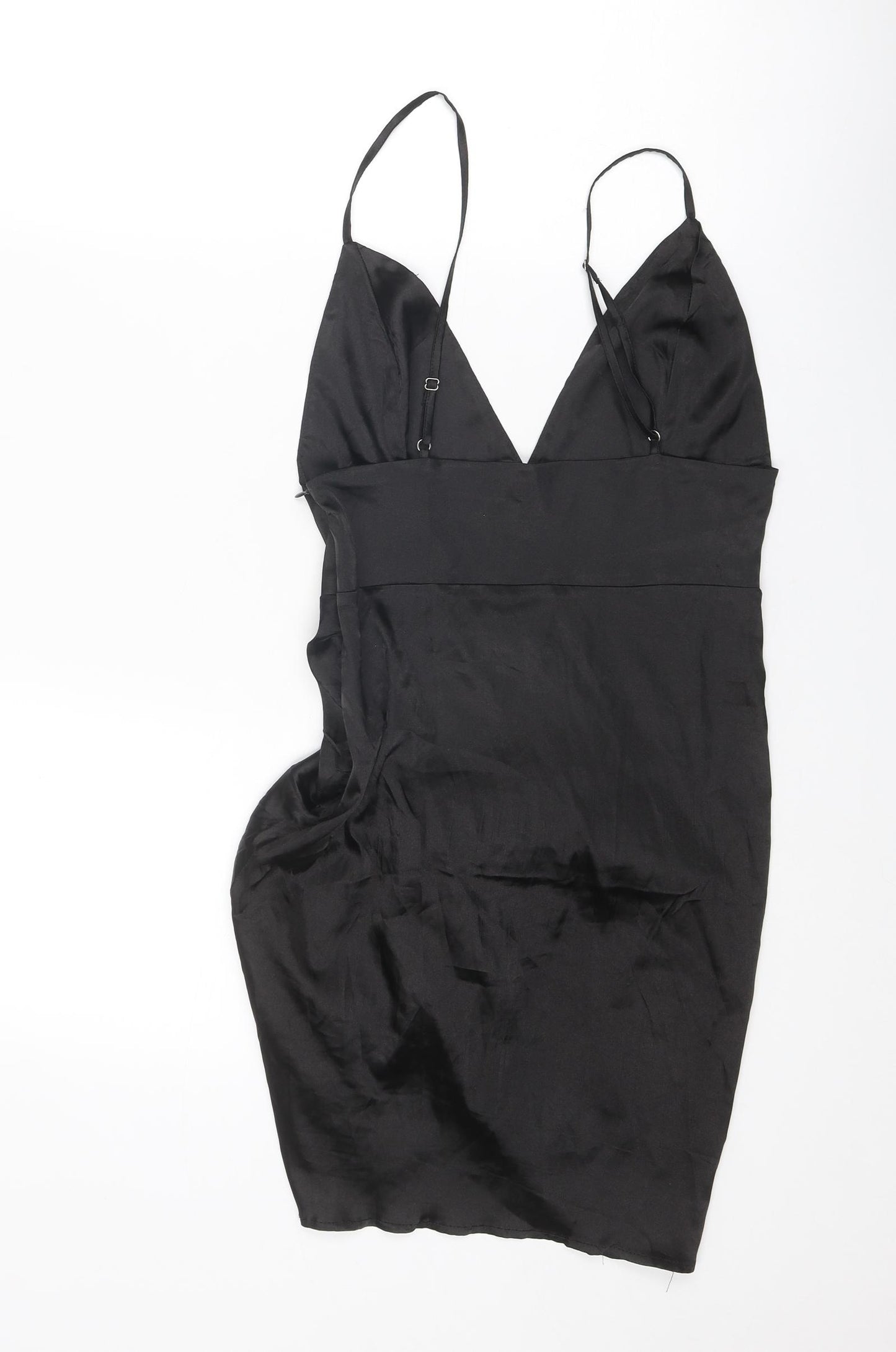 Nasty Gal Womens Black Polyester Slip Dress Size 6 V-Neck Zip