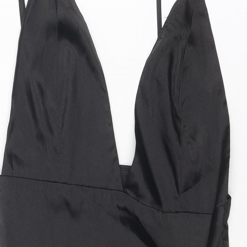 Nasty Gal Womens Black Polyester Slip Dress Size 6 V-Neck Zip