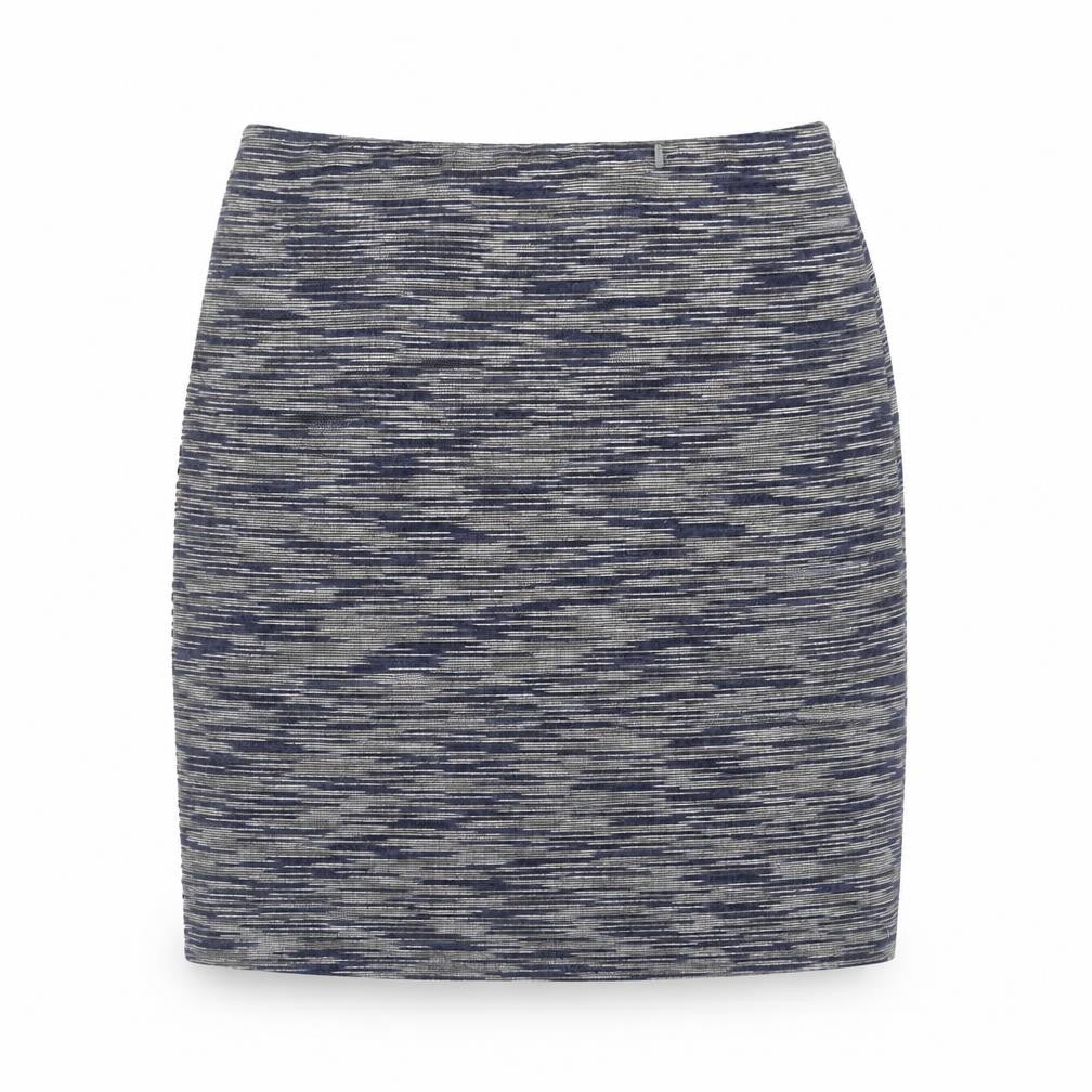 Front view of New Look women’s grey geometric polyester a-line skirt, size UK 6