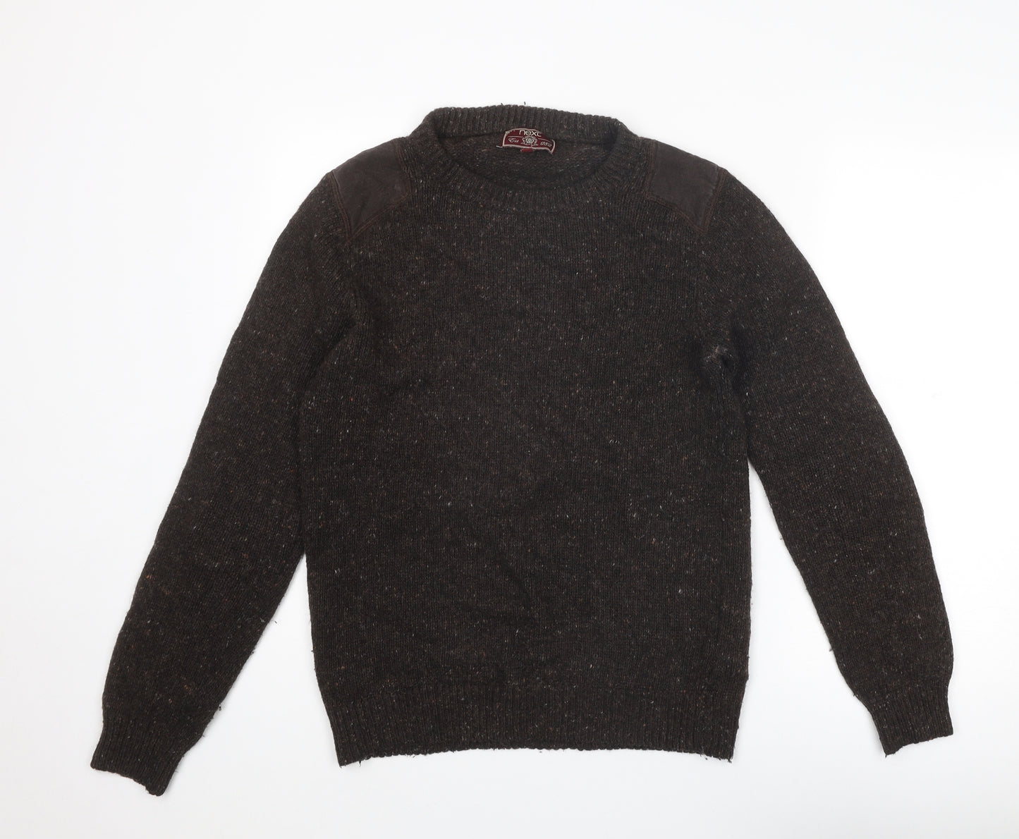 NEXT Mens Brown Round Neck Wool Pullover Jumper Size S Long Sleeve