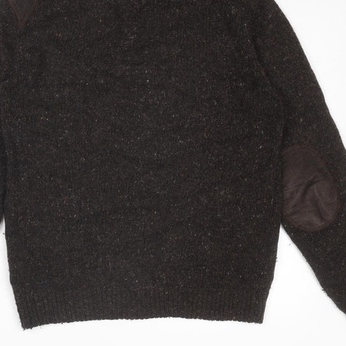 NEXT Mens Brown Round Neck Wool Pullover Jumper Size S Long Sleeve