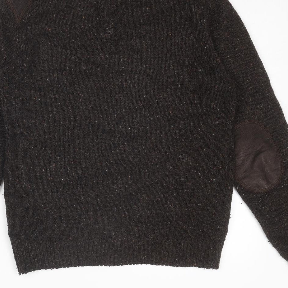 NEXT Mens Brown Round Neck Wool Pullover Jumper Size S Long Sleeve