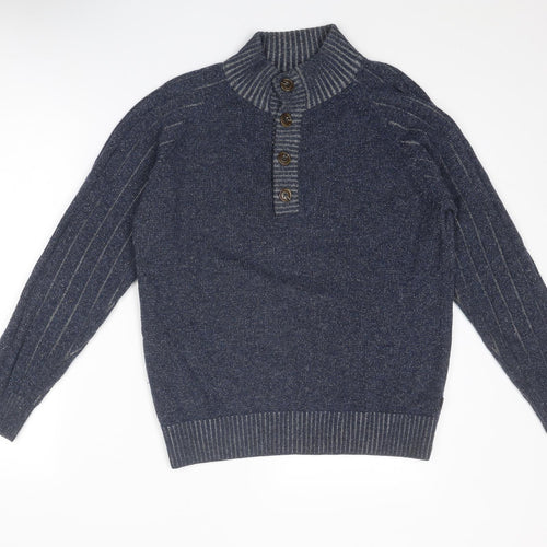 Wolsey Mens Blue High Neck Wool Henley Jumper Size S Long Sleeve