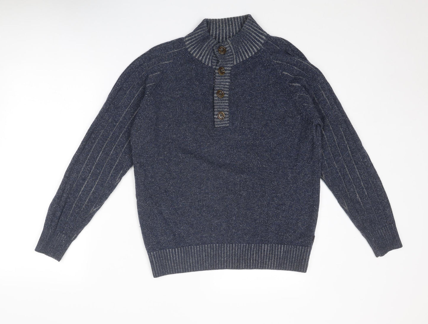 Wolsey Mens Blue High Neck Wool Henley Jumper Size S Long Sleeve