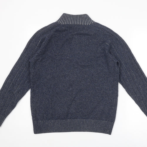 Wolsey Mens Blue High Neck Wool Henley Jumper Size S Long Sleeve