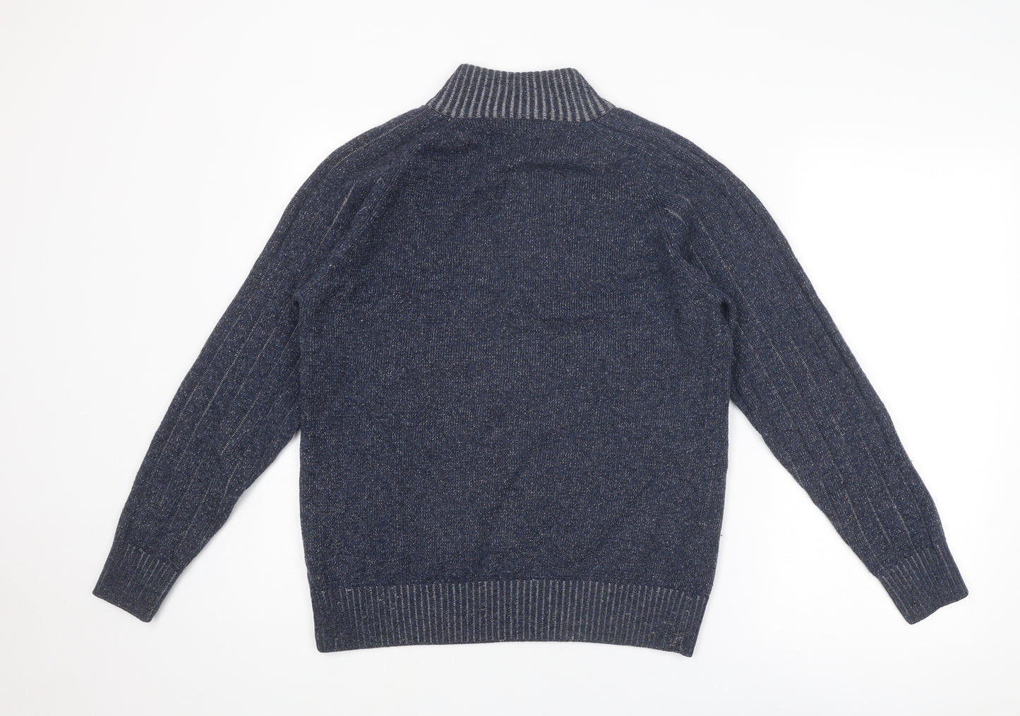 Wolsey Mens Blue High Neck Wool Henley Jumper Size S Long Sleeve