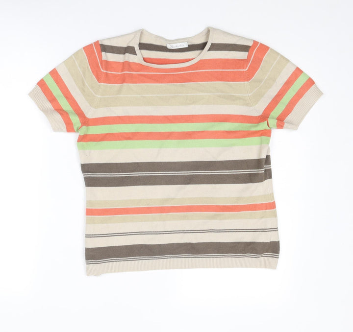 Berkertex Womens Multicoloured Round Neck Striped Acrylic Pullover Jumper Size 16