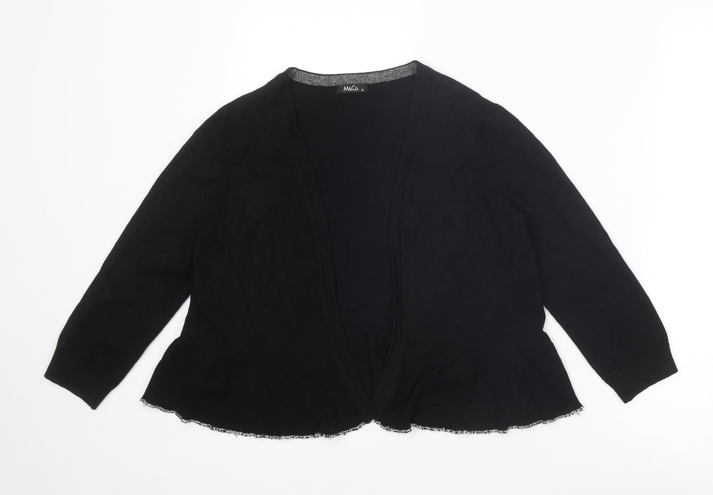 M&Co Womens Black V-Neck Viscose Cardigan Jumper Size 12