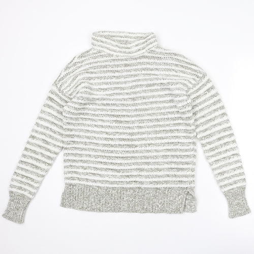 M&Co Womens White Roll Neck Striped Cotton Pullover Jumper Size 14