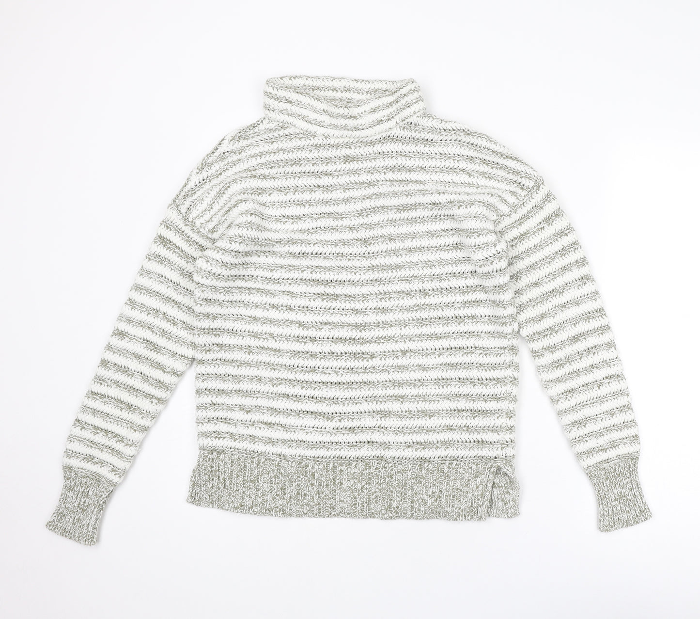 M&Co Womens White Roll Neck Striped Cotton Pullover Jumper Size 14