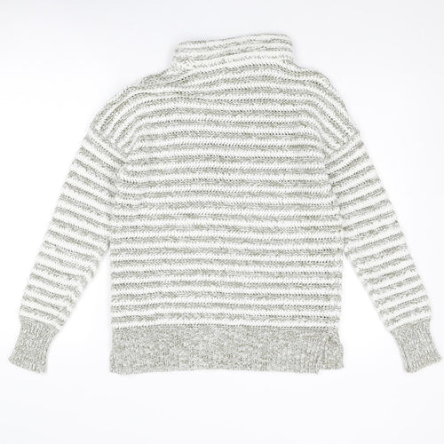 M&Co Womens White Roll Neck Striped Cotton Pullover Jumper Size 14