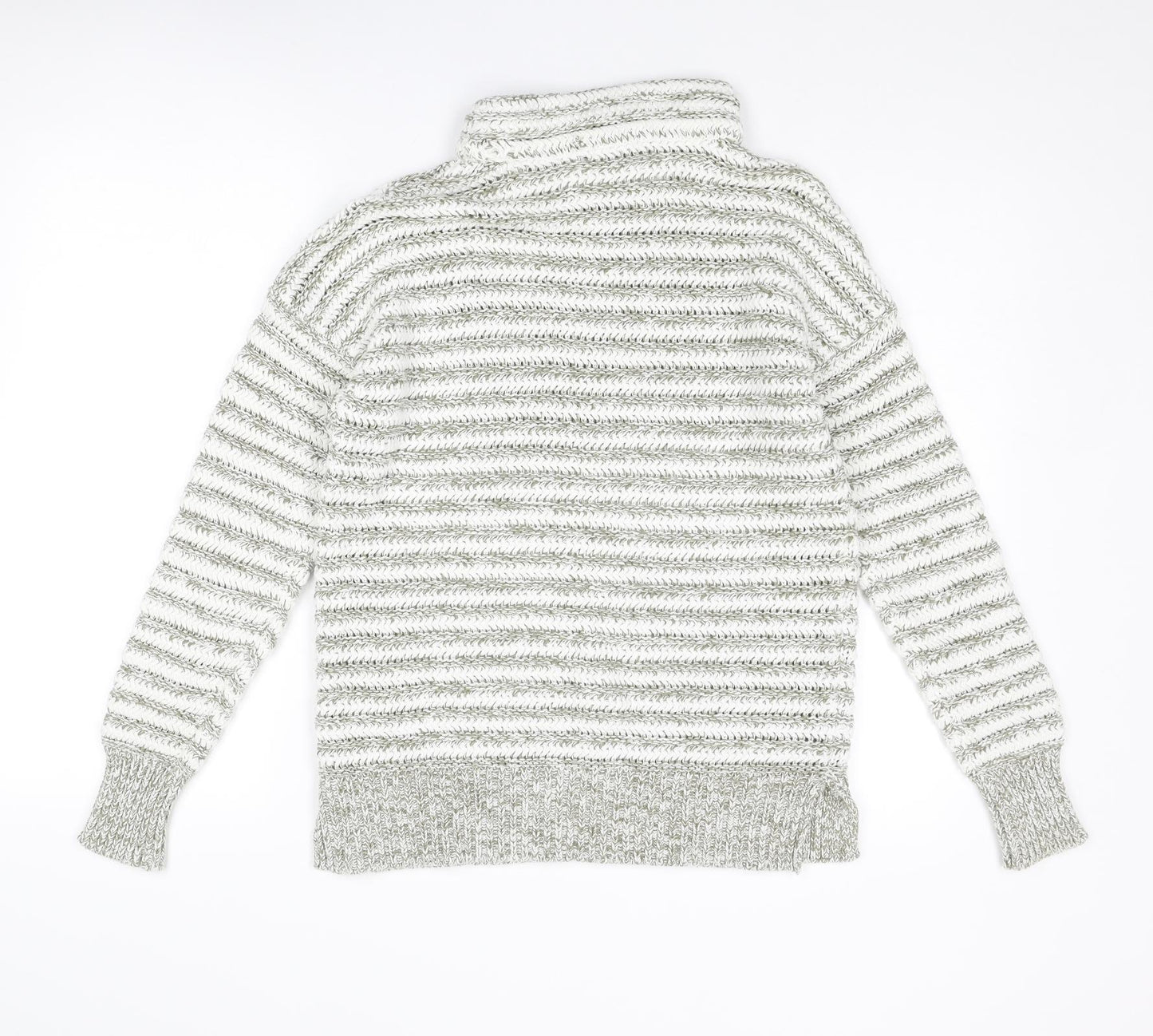 M&Co Womens White Roll Neck Striped Cotton Pullover Jumper Size 14