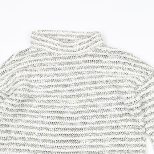M&Co Womens White Roll Neck Striped Cotton Pullover Jumper Size 14